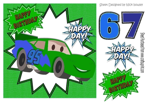 green toony sports car in funky frame 8x8