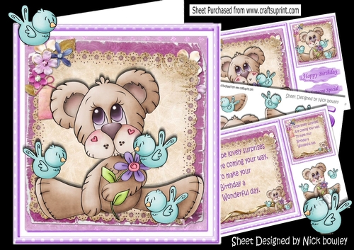 Stitches the bear with little blue birds 8x8 mini kit