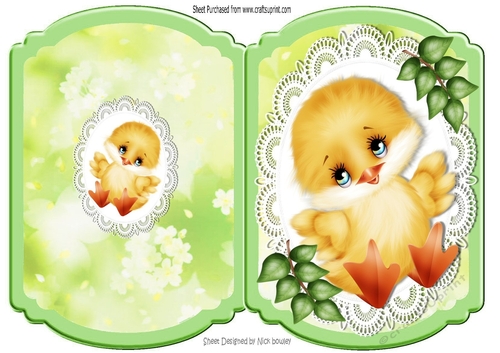 Cute little yellow chick on lace cut and fold quick card