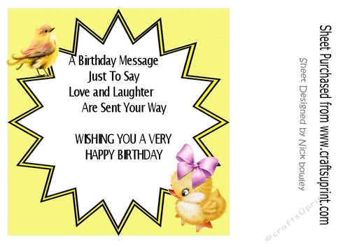 little yellow chick with flower and little bird 8x8 birthday verse