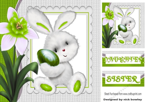 Cute easter bunny with egg and green flower 8x8