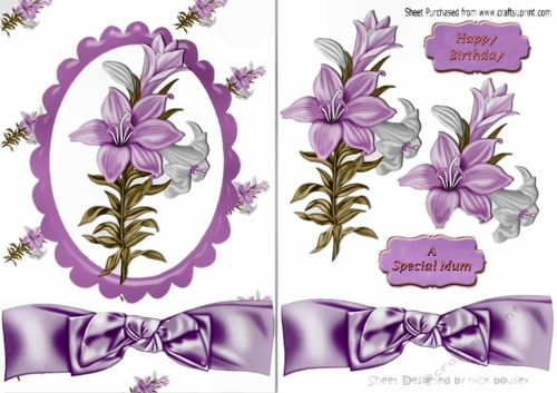 Pretty purple lilies with bow A5