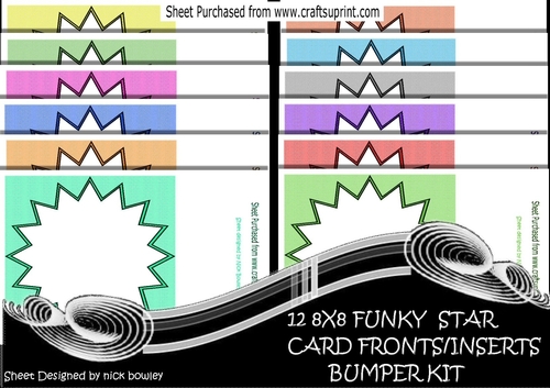 12 Lovely 8X8 Funky Star Card fronts/inserts Bumper Kit