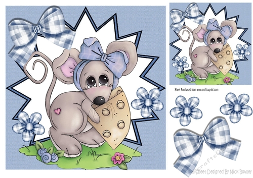 Cute Mouse in funky star frame with flowers 8x8