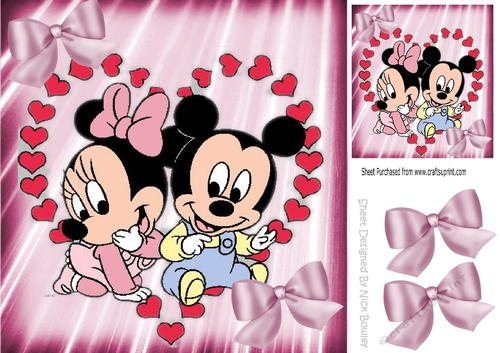 Cute pair of mice in heart frame with bows 8x8