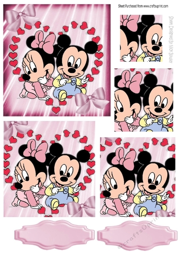 Cute pair of mice in heart frame with bows pyramids