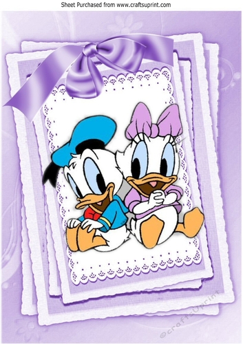 Cute pair of ducks with big bow on lace card front A4