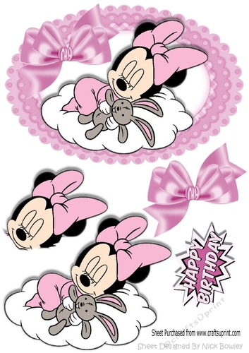 sweet dreams little mouse in pink on a cloud with bow A5