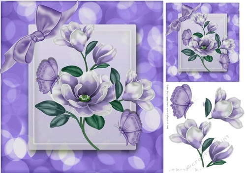 Pretty lilac magnolias with butterflies & bow 8x8