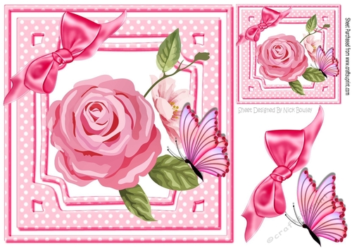 Polkadot and pink rose butterfly & bow 8x8