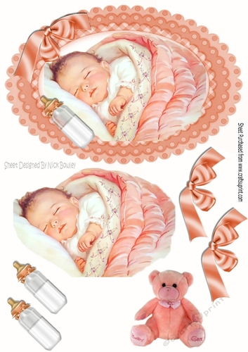sweet peaches little baby girl in oval framewith bow A5