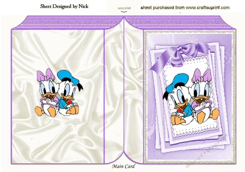 Cute pair of ducks with big bow on lace card front A5 Folded card