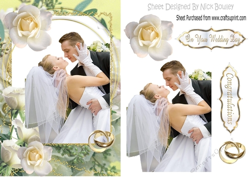 The wedding kiss, with cream roses & rings A5