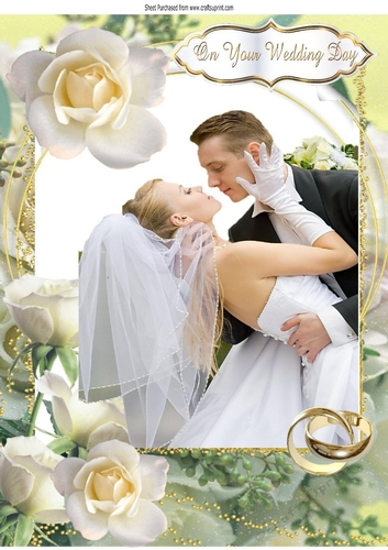 The wedding kiss, with cream roses & rings A4