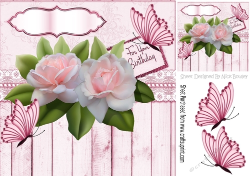 Pretty pink roses with butterflies for your birthday 8x8
