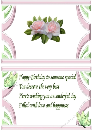 pink blush roses in art deco frame with butterflies A5 Insert with verse