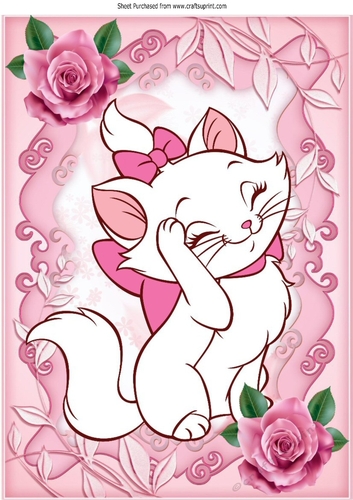 Pampered kitty in bow with pink roses A4