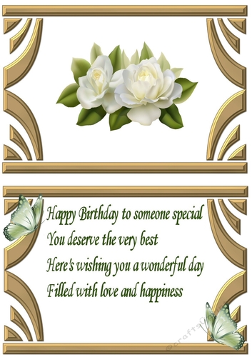 pretty cream roses in gold art deco frame with bow and butterfly A5 Insert