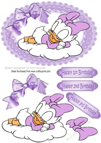 sweet dreams little duck in lilac on a cloud with bow A5