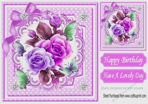 Floral pink shades on lace with butterflies and sparkle bow 8x8