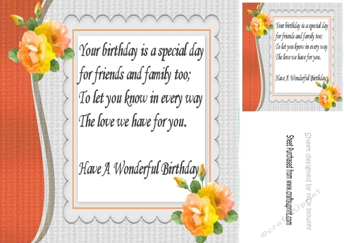 pretty peach/lemon roses with butterflies and bow 8x8 Insert with verse