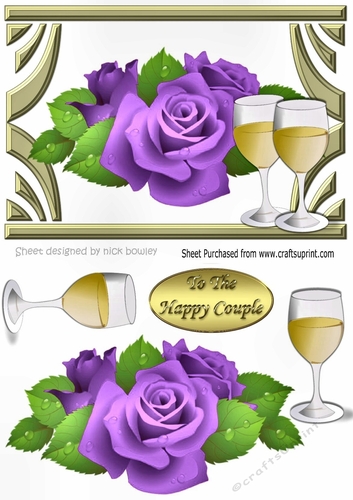 Pretty purple roses & champagne for the happy couple on there Anniversary A5