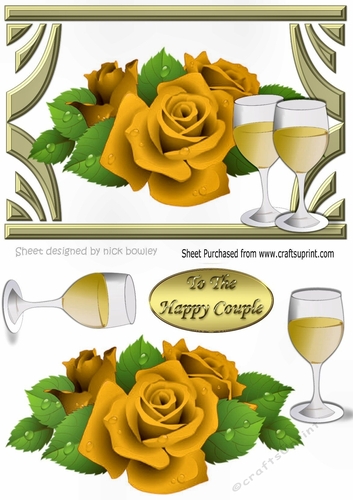 Pretty gold roses & champagne for the happy couple on there Anniversary A5