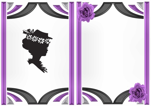 Classy silhouette lady in hat with purple roses in ornate frame A5 Insert