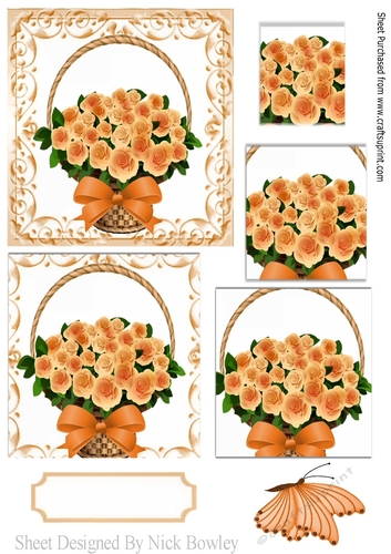 Pretty peach roses roses in a basket, with butterfly pyramids