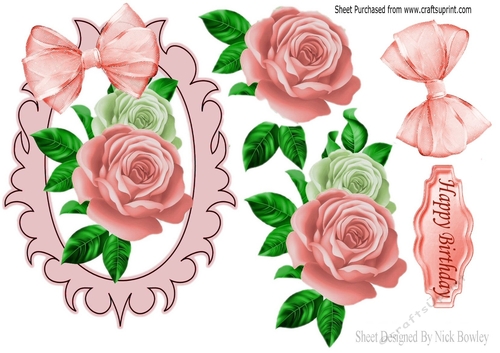 pretty peach/white roses with organza bow in ornate frame