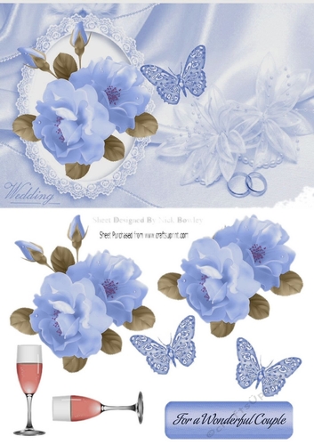pretty blue roses, with champagne for a wonderful couple