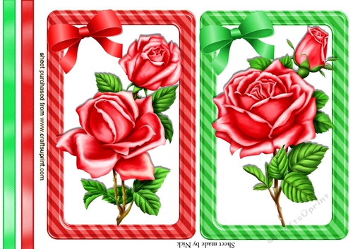 pretty red roses wth bows and borders card fronts 