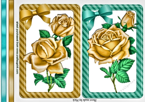 pretty gold roses wth bows and borders card fronts