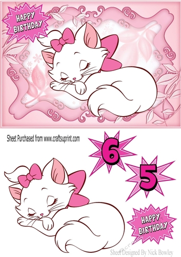 Little white kitty snuggled up in pink bow A5