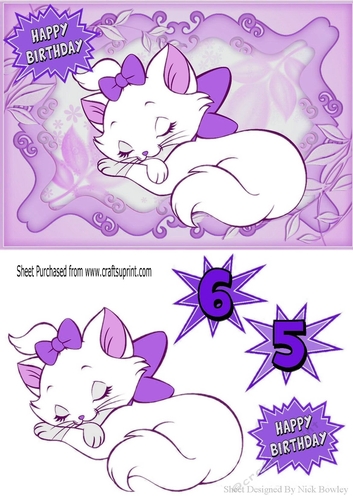 Little white kitty snuggled up in purple bow A5