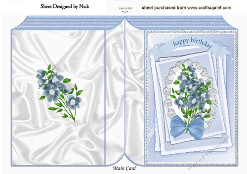 pretty blue flowers on lace with butterflies & bow  A5 Folded book