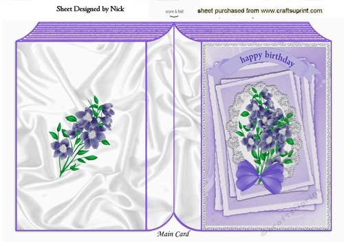 pretty lilac flowers on lace with butterflies & bow  A5 Folded book