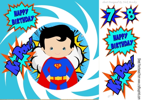 Super hero to the rescue in funky blue frame 8x8