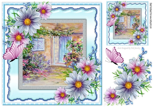 pretty flower garden with butterflies 8x8