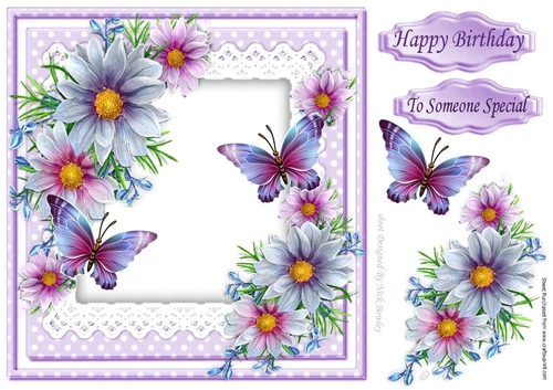 Butterflies and flowers on lace 8x8