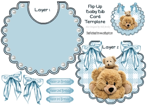 Lovely Cuddly bears on a gingham bib with blue bows