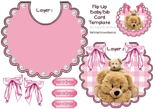 Lovely Cuddly bears on a gingham bib with pink bows