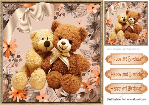 Best of friends cuddle bears with big bow 8x8