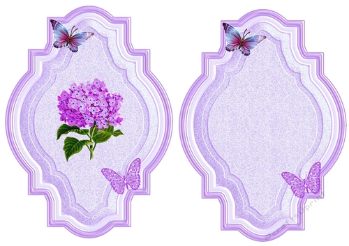 Pretty purple Hydrangeas with butterflies in ornate frame insert