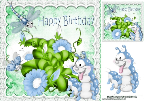 lovely enchanted garden with cute bugs & blue flowers 8x8