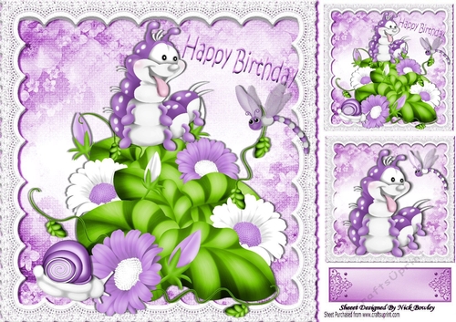 lovely enchanted garden with cute bugs & purple flowers 8x8
