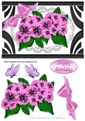 Lovely Art Deco frame with corner bow & pink flowers on lace