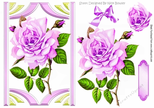 lilac rose in art deco frame with bow