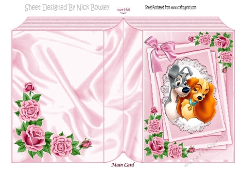 cute dogs on lace with pink roses & bow folded book