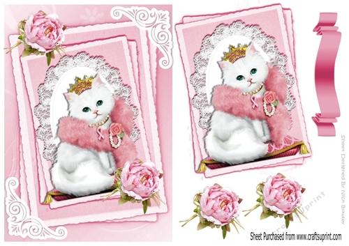princess kitty with pink roses on lace A5 Stackers